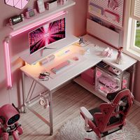 Bestier - L-Shaped Gaming Desk with Power Outlets LED Lights and Reversible Storage Shelves & Hoo... - Back View