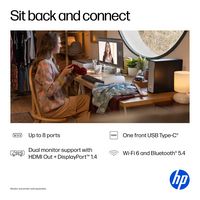HP - OmniDesk Slim Desktop - Intel Core i3 - 8GB DDR5 Memory - 256GB SSD - Meteor Silver - Back View