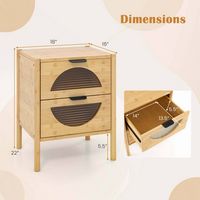 Costway 2 PCS Bamboo Nightstand with 2 Storage Drawers & Reeded Tempered Glass Fronts Bedroom - N... - Back View