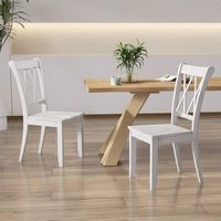 Costway Wooden Dining Chairs Set of 2 with Ergonomic Seat Rubber Wood Frame & High Backrest - White - Back View