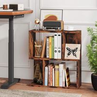 Costway 1 PCS 3-Tier Bookshelf Geometric Bookcase Side Table with Open Storage Display Shelf - Ru... - Back View