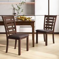 Costway Wooden Dining Chairs Set of 2 with Upholstered Seat & Rubber High Back - Brown - Back View