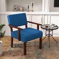 Costway 2PCS Linen Accent Chair Living Room Chair with Soft Padded Seat & Backrest - Blue - Back View