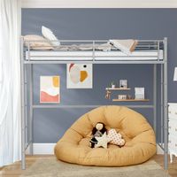 Costway Twin Size Loft Bed Heavy Duty Metal Loft Bed Frame with Safety Guardrail - Silver - Back View