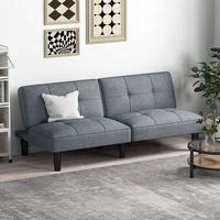 Costway Convertible Folding Futon Sofa Bed with 6-Position Adjustable Backrest  Cushion - Gray - Back View