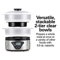 Hamilton Beach - 5.5-Quart Digital Steamer - Silver - Back View