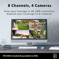 Swann - AdvancedX Wired NVR 4K Security Camera System, 8 CH, 4 PoE Dome Cameras Outdoor, 1TB, Nig... - Back View