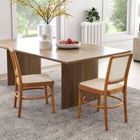 Costway Set of 2 Boho Dining Chairs with Teak Wood Structure & Footrests for Indoor Use - Natural - Back View
