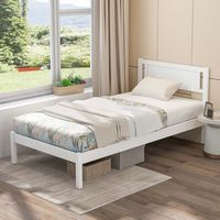 Costway Twin Wooden Platform Bed with 12 Slats Headboard & Under Bed Storage - White - Back View
