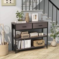 Costway - Console Entryway Table Sofa Side Table with Folding Fabric Drawer - Gray - Back View