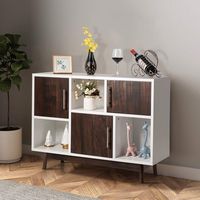 Costway Wood Display Storage Cabinet Console Table TV Stand Multipurpose w/ Door & Shelf - White - Back View