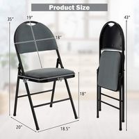 Costway 4 Pack Folding Chairs Portable Padded Office Kitchen Dining Chairs - Grey - Back View