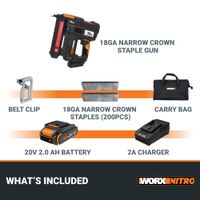 WORX - Nitro WX844L 20V 18-Gauge Narrow Crown Stapler - Black - Back View