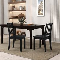 Costway Wood Dining Chair Set of 2 with Rubber Wood Legs Curved Backrest for Kitchen - Black - Back View