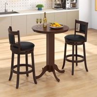Costway 30 Inch Wood Pub Round Dining Table with Pedestal Base Kitchen Diner Table - Brown - Back View