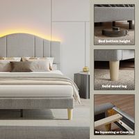 Pinmoco - Full Upholstered Platform Bed Frame with Adjustable LED Arc Headboard - Fabric Gray - Back View