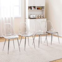 Costway Dining Chair Set of 4 with Heavy-Duty Electroplated Metal Legs Curved Back Armless - Silver - Back View
