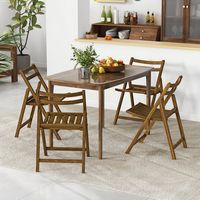 Costway Folding Dining Chair Set of 2 with Rubber Wood Frame Slatted Seat Curved Backrest - Brown - Back View