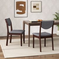 Costway Wooden Dining Chair Set of 2 with Padded Seat & Back, Rubber Wood Legs for Home - Oak + Grey - Back View