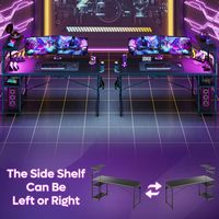Bestier - Gaming Desk with RGB LED Lighting and 4-Tier Reversible Storage Shelves - Black - Back View