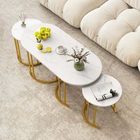Costway Nesting Coffee Table Set of 3 with Faux Marble Tabletop & Powder-coated Office - White - Back View