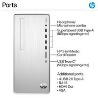 HP - Pavilion Desktop - AMD Ryzen 7 - 16GB Memory - 1TB SSD - Natural Silver - Back View