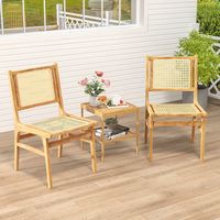 Costway 1 PCS Rattan Dining Chair with Cane Woven Backrest & Seat & Teak Wood Frame - Natural - Back View