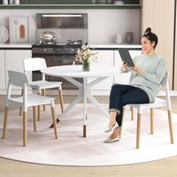 Costway Dining Side Chairs Set of 4 with Ergonomic Backrest Wide Seat & Sturdy Wooden Legs - White - Back View