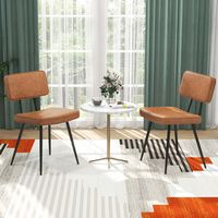 Costway Dining Chairs Set of 2 with PU Leather Cover Filled Sponge Waterfall Seats - Brown - Back View