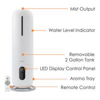 CRANE - 2 Gal. Tower Ultrasonic Cool Mist Humidifier with Remote - White - Back View