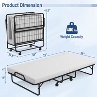 Costway Heavy Duty Foldable Bed Metal Guest Bed Daybed with 4 inch Mattress Memory Foam - White - Back View