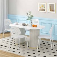 Costway Metal Dining Chair Set of 4 Armless Kitchen Hollowed Backrest & Metal Legs - White - Back View