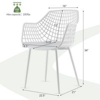 Costway - Dining Chair Set of 4 Plastic Shell Hollow with Metal Legs - White - Back View