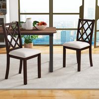 Costway Set of 2 Dining Chairs Wood Kitchen Side Chair with Inclined Backrest - Brown + White - Back View