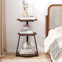 Costway 1 PCS 3-Tier Round Side Table with Metal Frame & Adjustable Foot Pads Nightstand - Rustic... - Back View