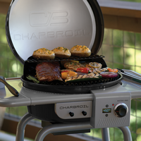 Charbroil - Bistro Pro Electric Grill + Charcoal Mode Black - Black - Back View