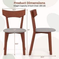 Costway Wooden Armless Dining Chair Set of 4 with Rubber Wood Legs Padded Seat Cushion - Walnut+Grey - Back View