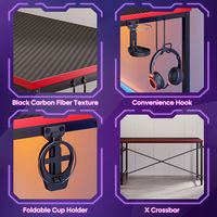 Bestier - Gaming Desk with RGB LED Lighting and 4-Tier Reversible Storage Shelves - Carbon Fiber ... - Back View