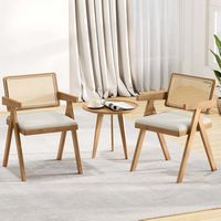 Costway Set of 4 Rattan Accent Chairs Leathaire Dining Chairs Modern Living Room Chairs - White +... - Back View