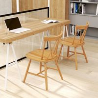 Costway Dining Chairs Set of 2 Farmhouse Kitchen Chair with Rubber Wood Frame - Natural - Back View