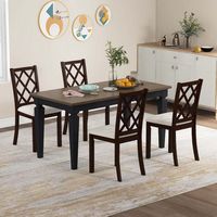 Costway Set of 4 Dining Chairs Wood Kitchen Side Chair with Inclined Backrest - Brown + White - Back View