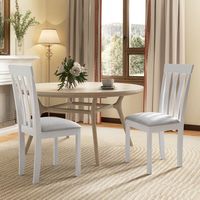 Costway Dining Chair Set of 2 Upholstered Wooden Chairs with Padded Seat Rubber Wood Frame - White - Back View