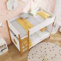 Costway 2-in-1 Twin Over Bunk Bed Frame with Integrated Ladder & Safety Guardrails - White & Natural - Back View