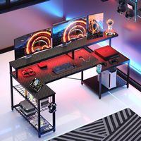 Bestier 71inch L-Shaped LED Gaming Desk with Power Outlet Computer Desk - Black Carbon Fiber - Back View