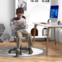 Costway Height-adjustable Ergonomic Kids Desk Chair with Universal Casters Working Chair - Grey - Back View