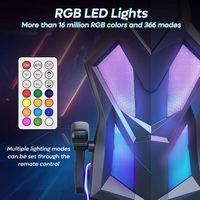 Bestier - Breathable Fabric Gaming Chair with RGB LED Lighting and Adjustable Armrests - Red - Back View
