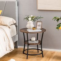 Costway 2 PCS 2-Tier Sofa Side End Table Round Nightstand with Sturdy Metal Frame - Brown - Back View