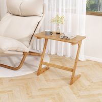 Costway Bamboo Sofa Side Table Z-Shaped Spacious Tabletop Space-Saving TV Snack Tray - Natural - Back View