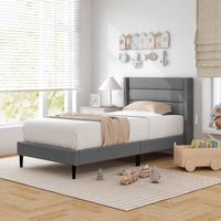 Costway Twin Bed Frame with Wingback Headboard Linen Upholstered Platform Bed - Grey - Back View