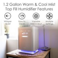 CRANE - 1.2 Gal. UV Light Warm & Cool Mist Humidifier with Remote - Gray - Back View